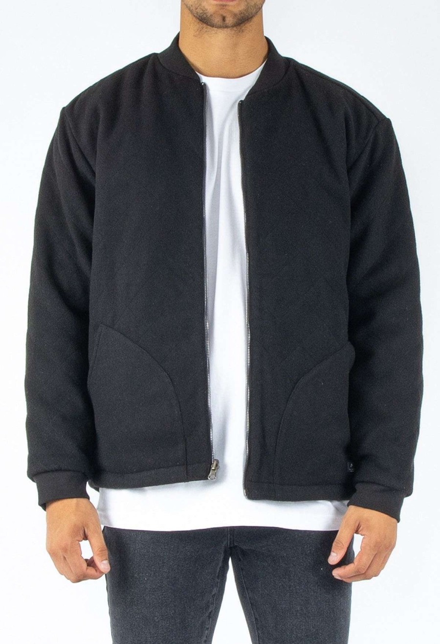 Apparel Rusty Surfboards Outerwear | Rusty Usa Dial Up Reversible Bomber Jacket Black