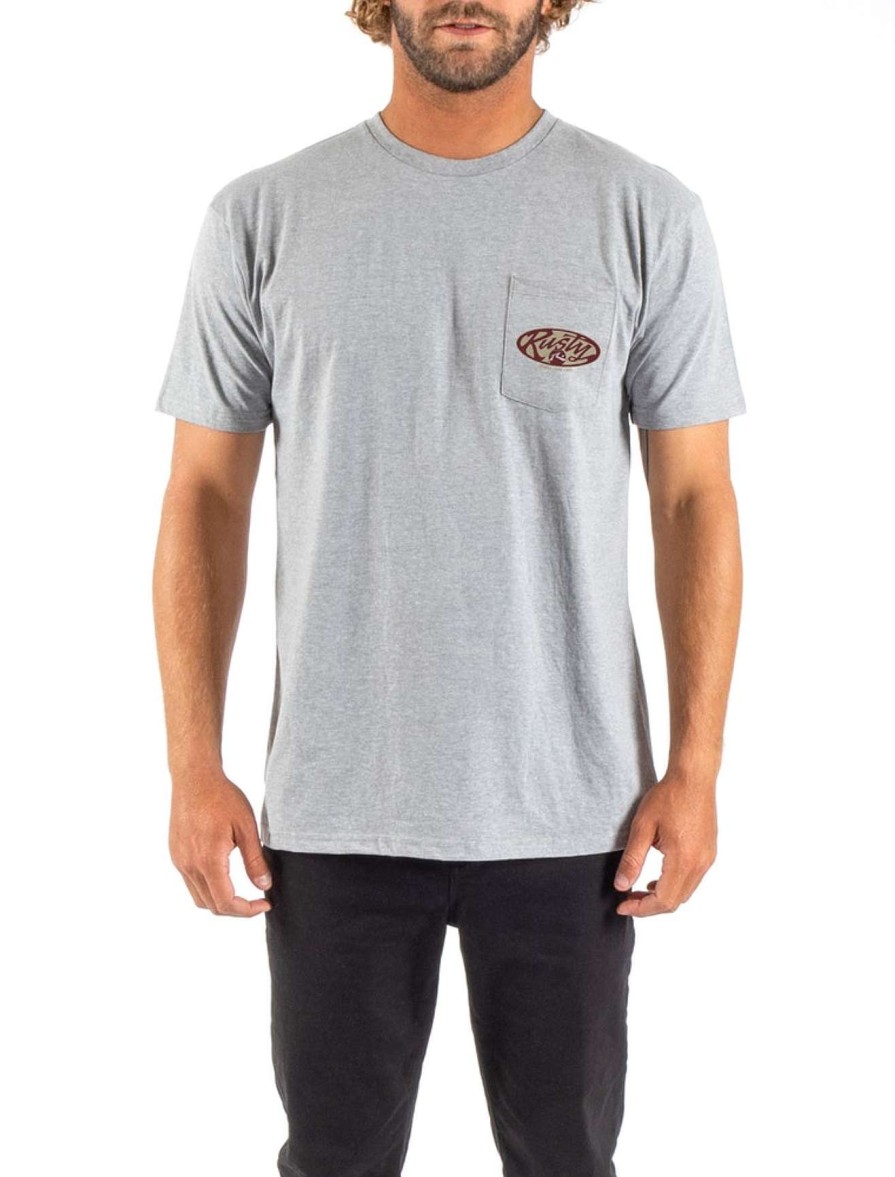 Apparel Rusty Surfboards Tees | Rusty Usa Rounder Short Sleeve Tee Athletic Heather