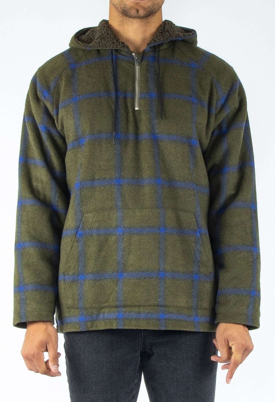 Apparel Rusty Surfboards Outerwear | Rusty Usa Chuck Hooded Fleece Olive Plaid