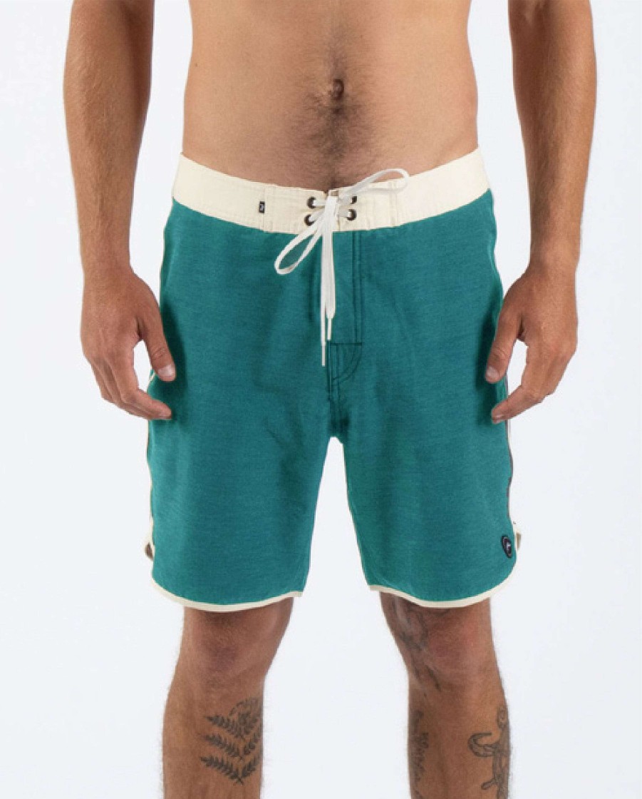 Apparel Rusty Surfboards Boardshorts | Rusty Usa Base 18" Scallop Fixed Waist Boardshort Oil Green/Bone