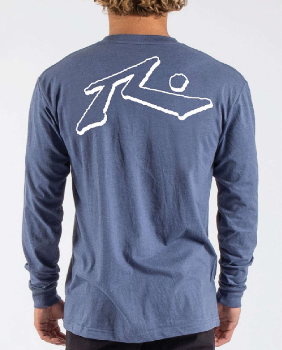 Apparel Rusty Surfboards Tees | Rusty Usa Base Long Sleeve Marle Tee Navy Heather