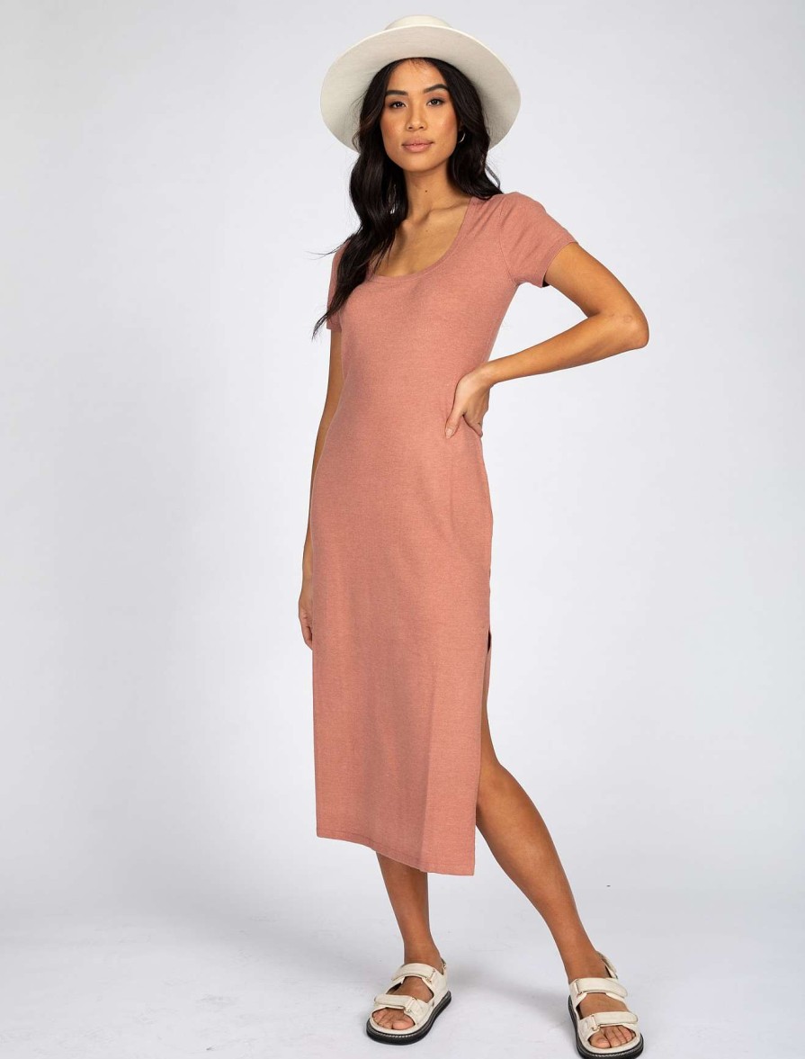 Apparel Rusty Surfboards Dresses | Rusty Usa Sunday Ss Midi Dress Knit Italian Clay