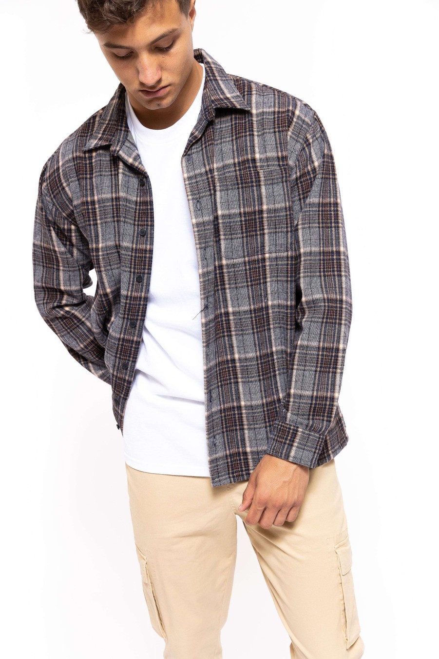 Apparel Rusty Surfboards Outerwear | Rusty Usa Nelson Flannel Long Sleeve Shirt Dark Plaid