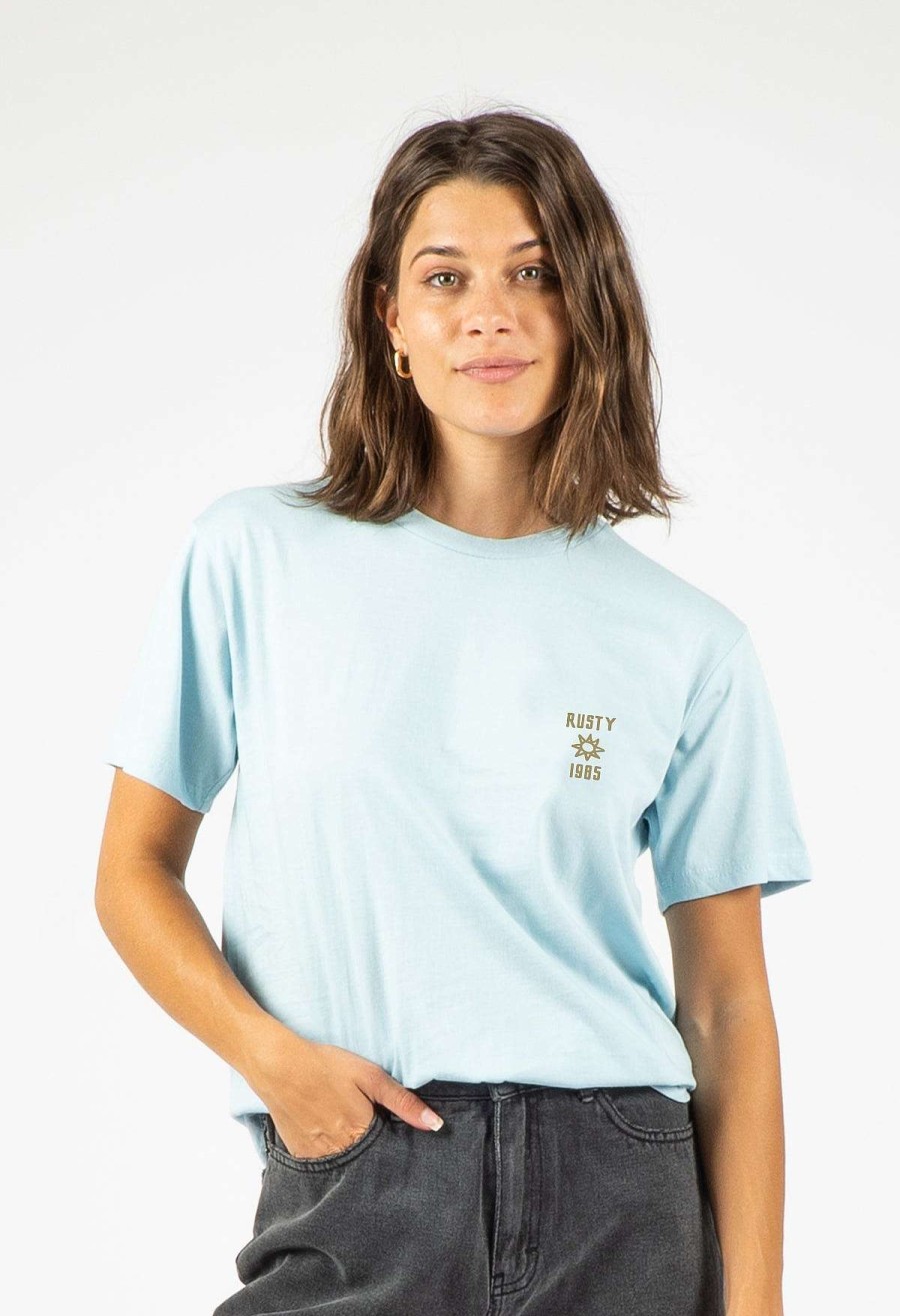 Apparel Rusty Surfboards Shirts | Rusty Usa Ruins Short Sleeve Tee Pale Blue Pale Blue