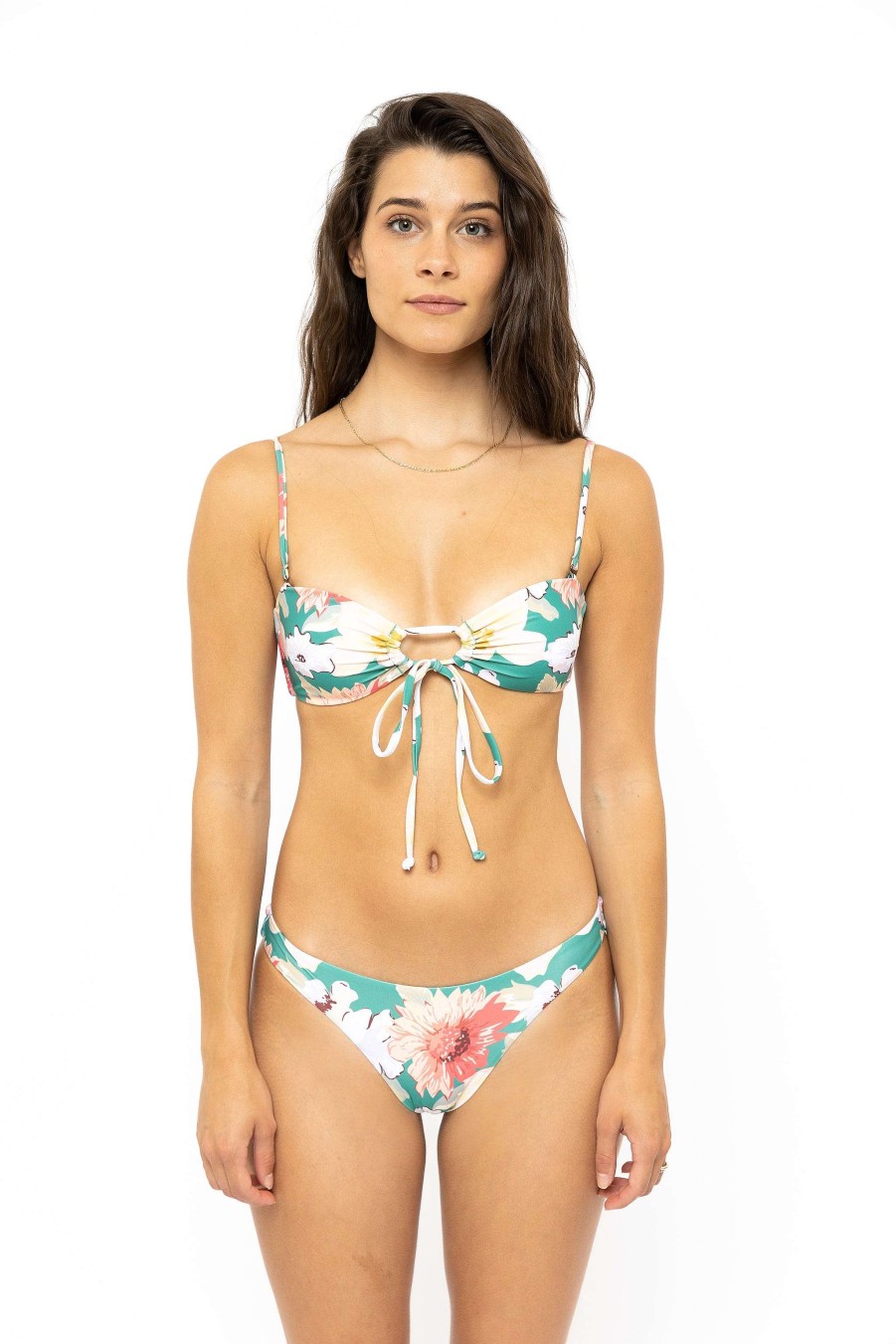 Apparel Rusty Surfboards Swimwear | Rusty Usa Island Bandeau Bikini Top Sea Foam Floral