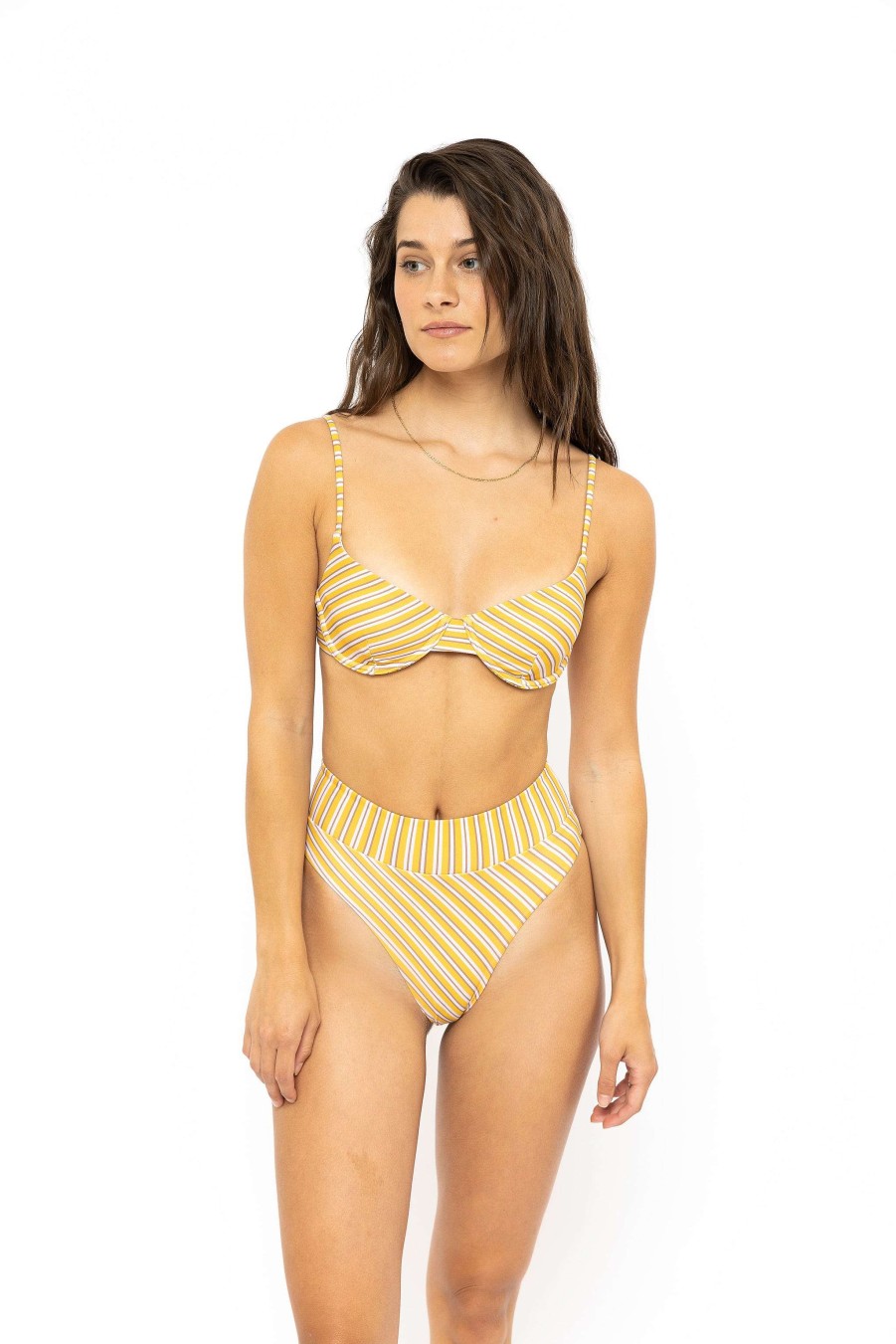 Apparel Rusty Surfboards Swimwear | Rusty Usa May Hi-Waist Cheeky Bikini Pant Motel Stripe