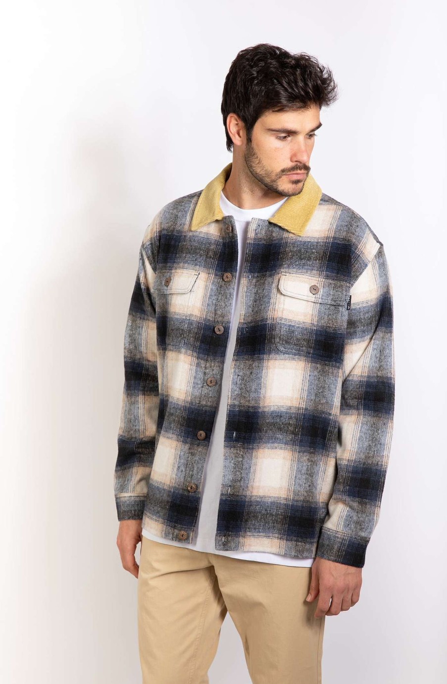 Apparel Rusty Surfboards Outerwear | Rusty Usa Castle Flannel Jacket Cream