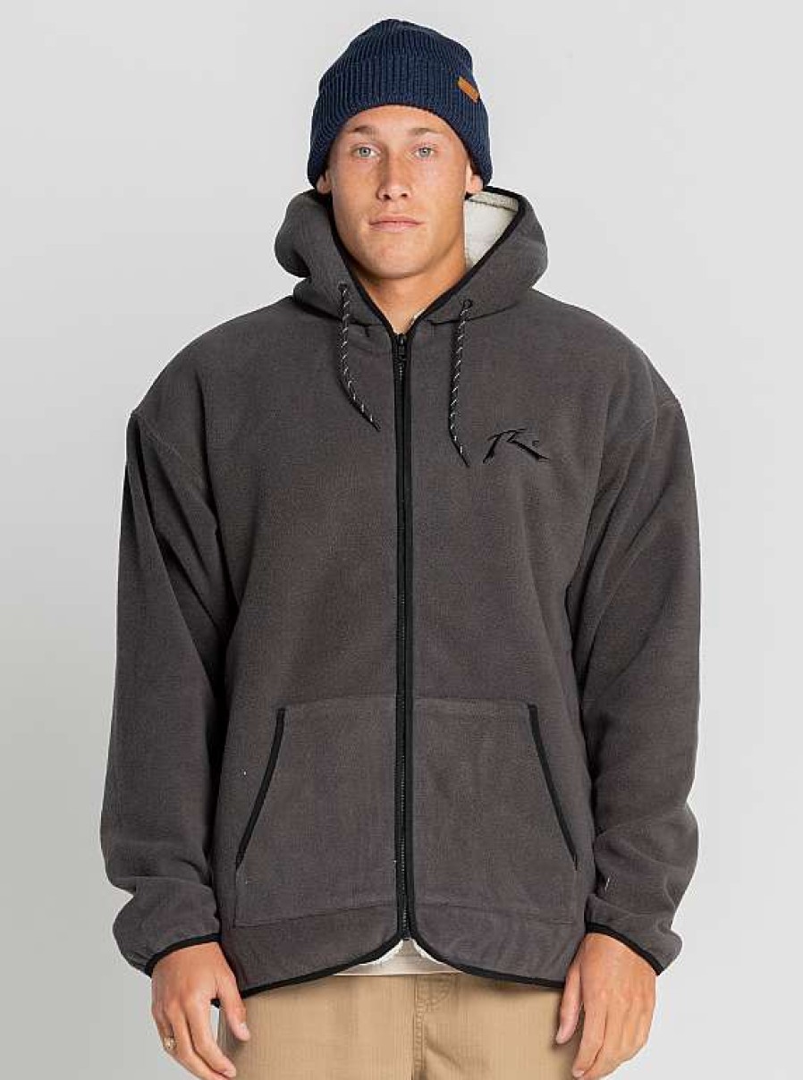 Apparel Rusty Surfboards Outerwear | Rusty Usa One Hit Sherpa Zip Thru Polar Fleece Coal