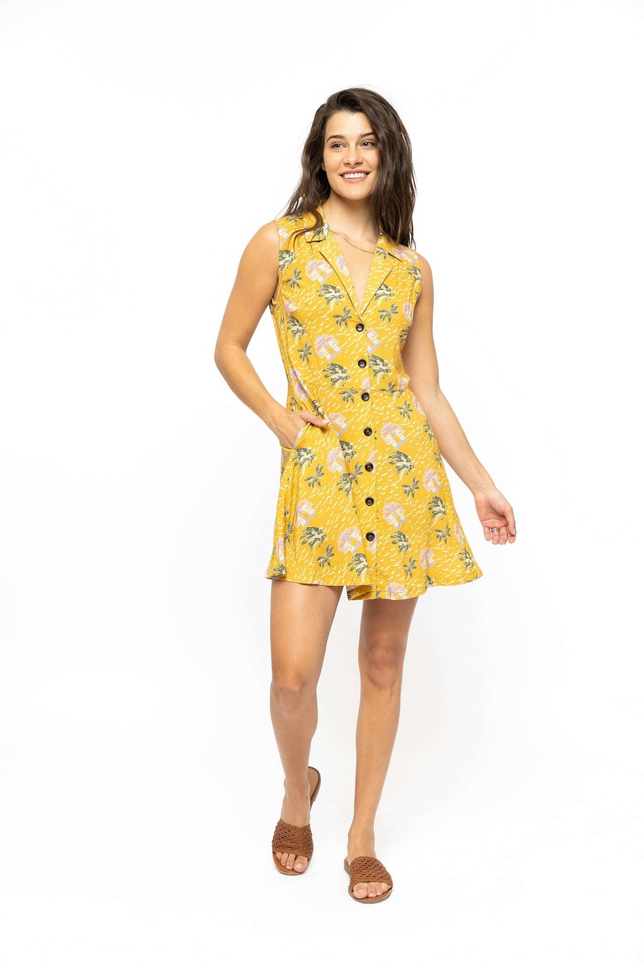 Apparel Rusty Surfboards Dresses | Rusty Usa Monte Mini Dress Mustard Cancun